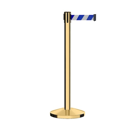 Montour Line Stanchion Belt Barrier Pol.Brass Post 7.5ftBlu/Wh Belt M630-PB-BWD-75